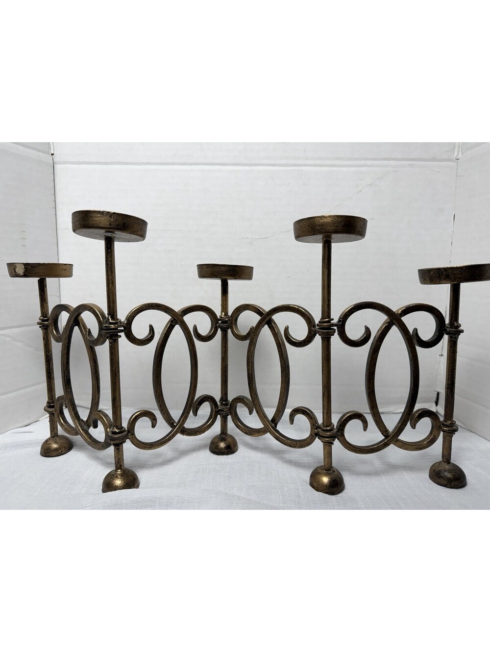Vintage Folding Brass Candelabra 5 Votive Candle Holder India MCM Decor Stand